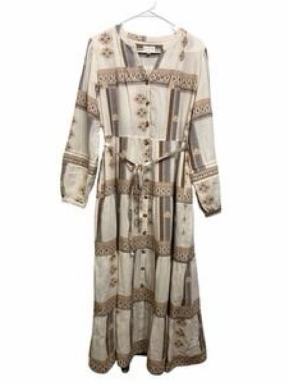 Boho Maxi Shirt Dress in Cream and Brown